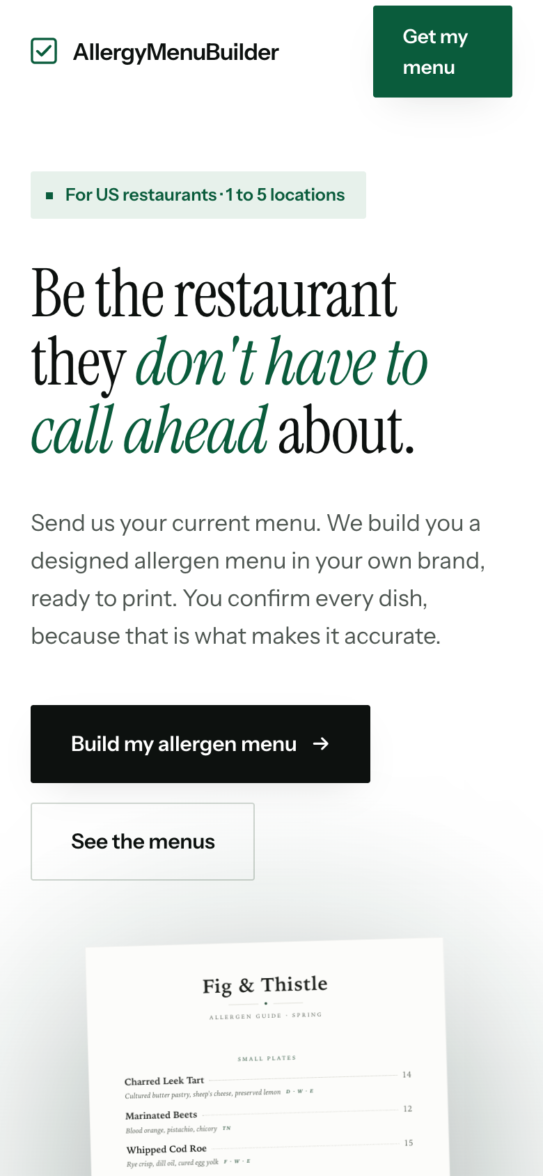 AllergyMenuBuilder on mobile