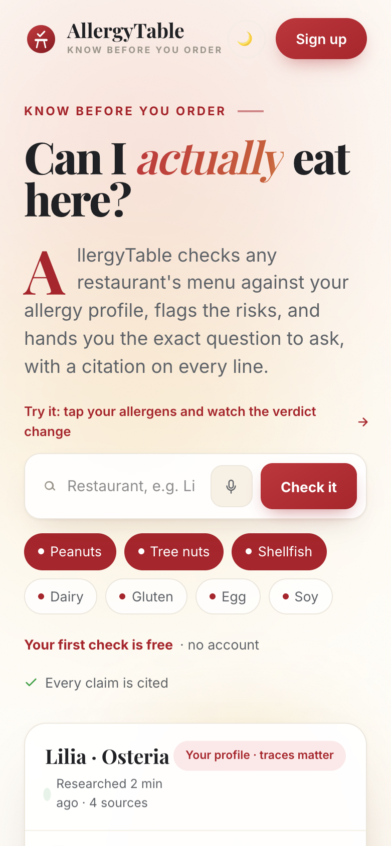 AllergyTable on mobile
