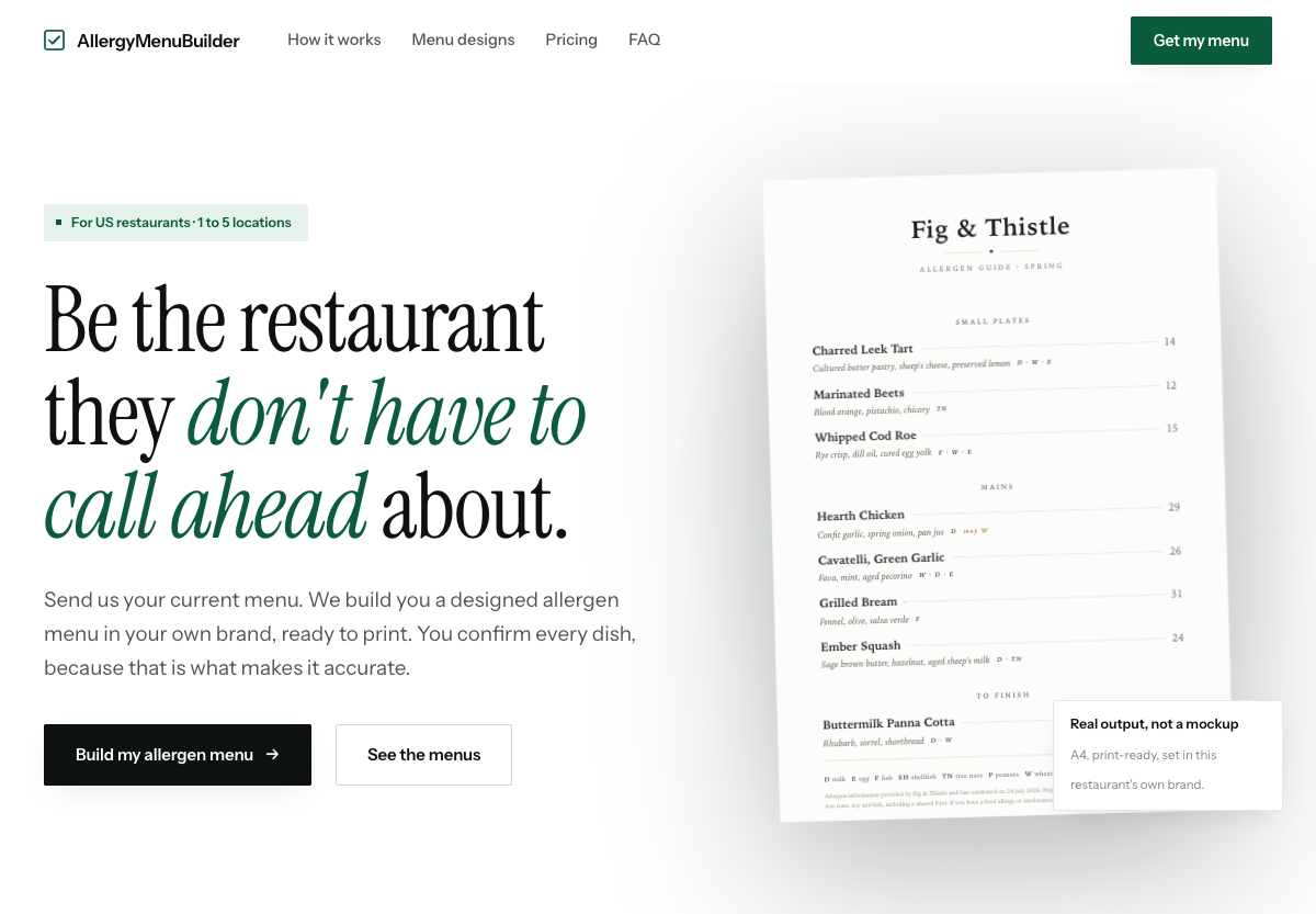 AllergyMenuBuilder homepage