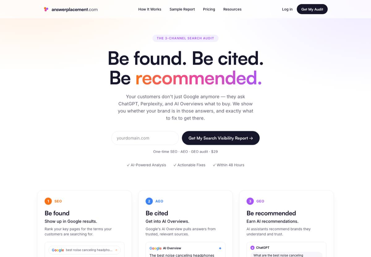 AnswerPlacement homepage