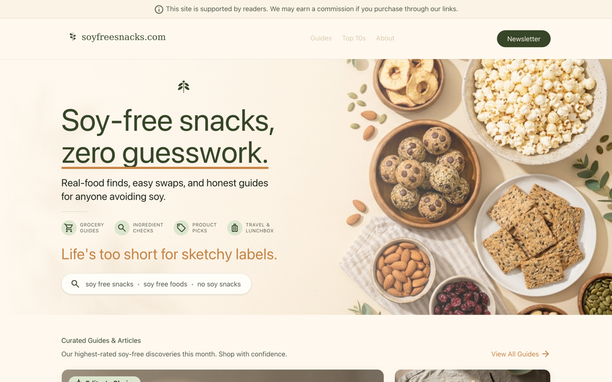 SoyFreeSnacks homepage